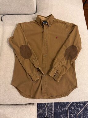 Polo by Ralph Lauren Tan Button-Down Shirt with Elbow Patches / Size M